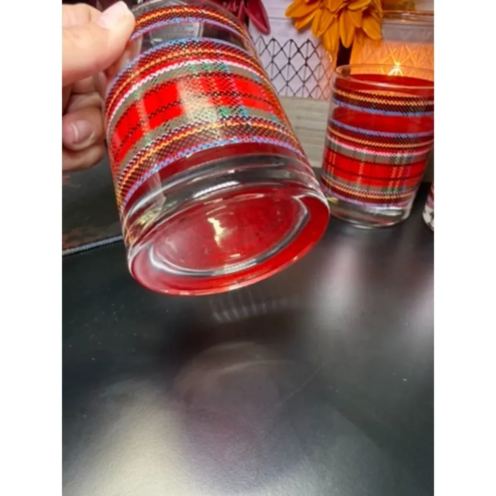 Set of 4 Vintage Georges Briard Plaid Tartan Rocks Glasses EUC